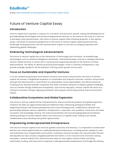 Future of Venture Capital Essay