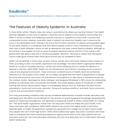 The Features of Obesity Epidemic in Australia