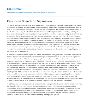 Persuasive Speech on Depression