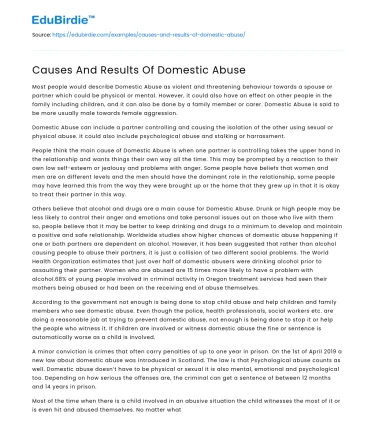 Causes And Results Of Domestic Abuse