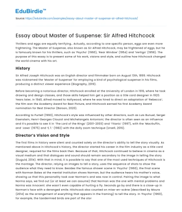Essay about Master of Suspense: Sir Alfred Hitchcock