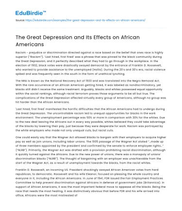 The Great Depression and Its Effects on African Americans