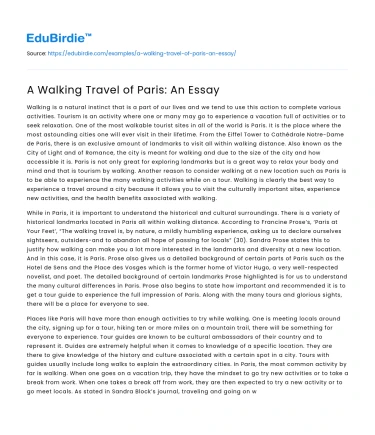 A Walking Travel of Paris: An Essay