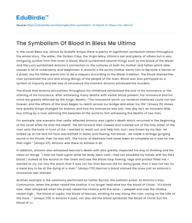 The Symbolism Of Blood In Bless Me Ultima