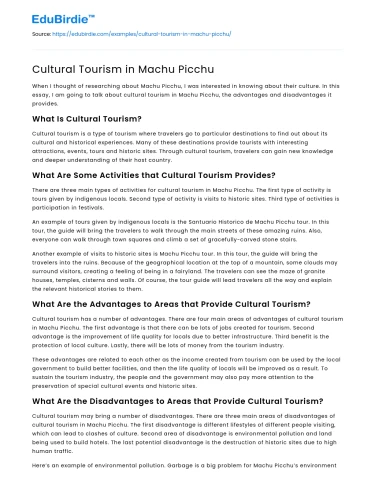 Cultural Tourism in Machu Picchu