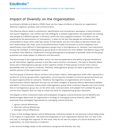 Impact of Diversity on the Organization