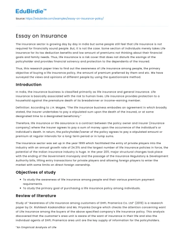 Essay on Insurance