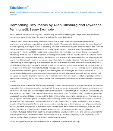 Comparing Poems by Ginsburg & Ferlinghetti Example