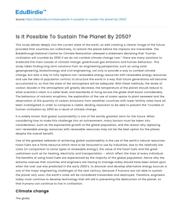 Is It Possible To Sustain The Planet By 2050?