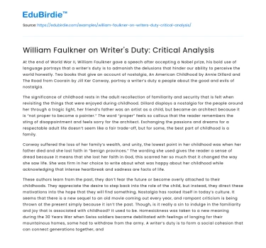 William Faulkner on Writer’s Duty: Critical Analysis