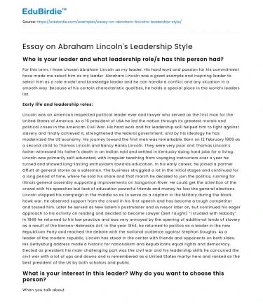 Essay on Abraham Lincoln’s Leadership Style