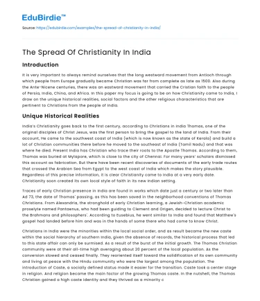 The Spread Of Christianity In India