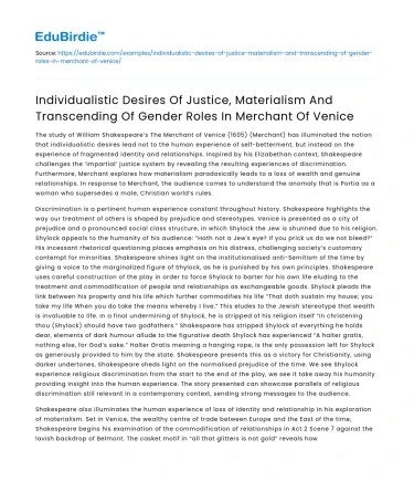 Gender roles and justice in Merchant of Venice
