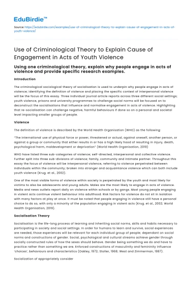 Criminological Theory: Cause of Youth Violence