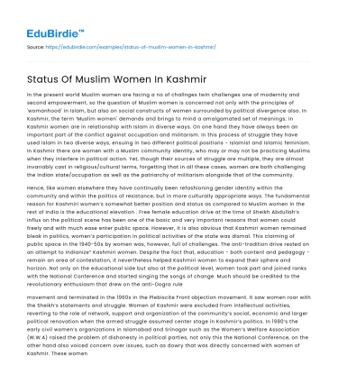 Dynamics of Muslim Women’s Status in Kashmir