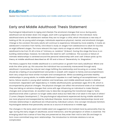 Early and Middle Adulthood: Thesis Statement