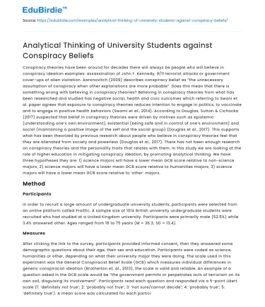 Analytical Thinking of University Students against Conspiracy Beliefs