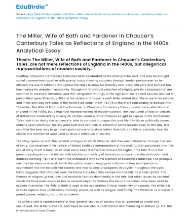 Chaucer’s Characters as 1400s England Reflections