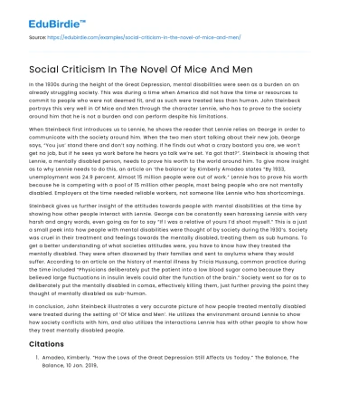 Social Criticism In The Novel Of Mice And Men
