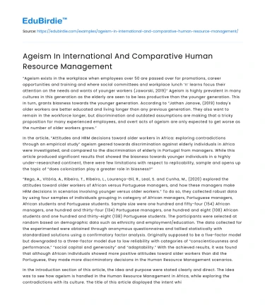Ageism In International And Comparative Human Resource Management