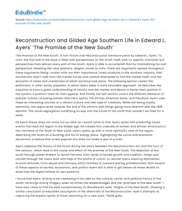 Reconstruction and Gilded Age South in ‘The Promise of the New South’