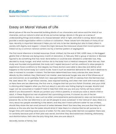 Essay on Moral Values of Life