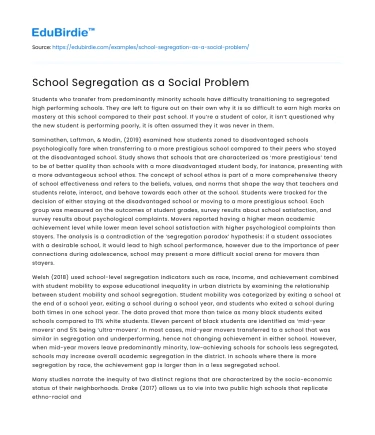 School Segregation as a Social Problem