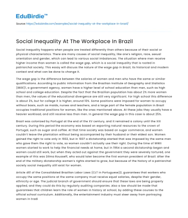 Social Inequality At The Workplace In Brazil