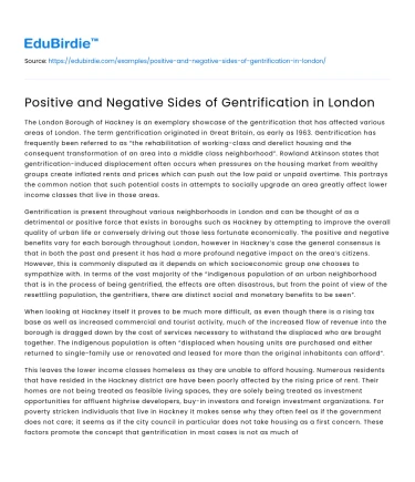 Positive and Negative Sides of Gentrification in London