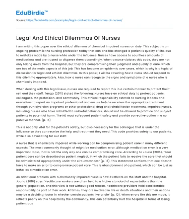 Legal And Ethical Dilemmas Of Nurses