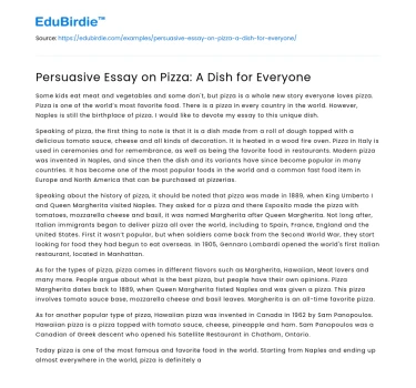 Persuasive Essay on Pizza: A Dish for Everyone