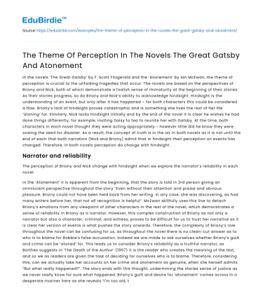 The Theme Of Perception In The Novels The Great Gatsby And Atonement