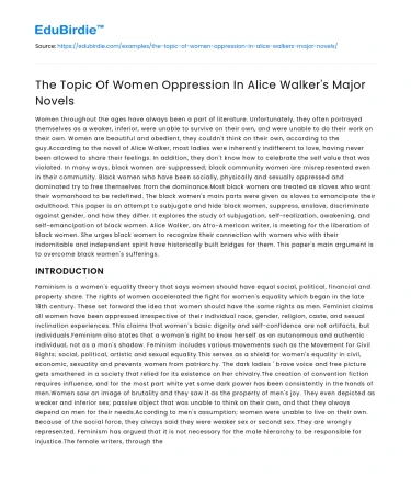 The Topic Of Women Oppression In Alice Walker’s Major Novels