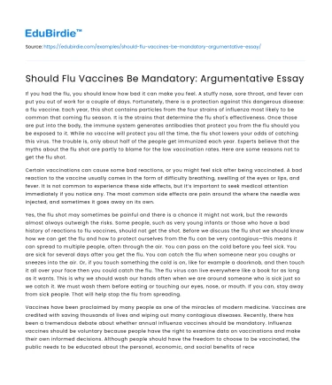 Should Flu Vaccines Be Mandatory: Argumentative Essay