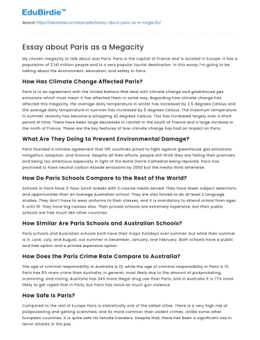 Essay about Paris as a Megacity