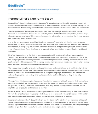 Horace Miner’s Nacirema Essay