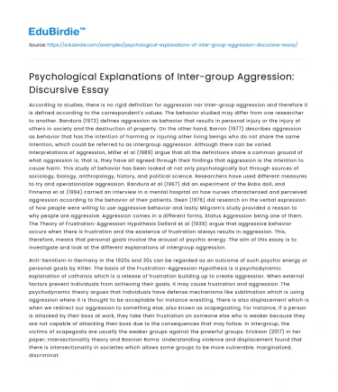 Psychological Explanations of Inter-group Aggression: Discursive Essay