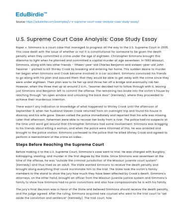U.S. Supreme Court Case Analysis: Case Study Essay