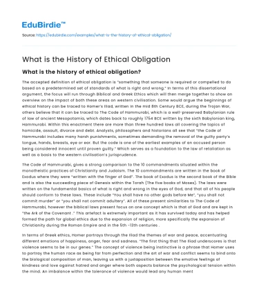 What is the History of Ethical Obligation