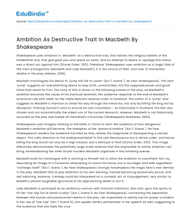 Ambition As Destructive Trait In Macbeth By Shakespeare
