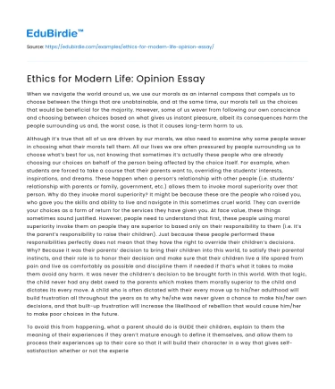 Ethics for Modern Life: Opinion Essay