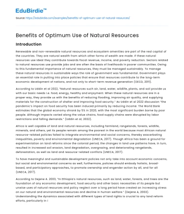Benefits of Optimum Use of Natural Resources