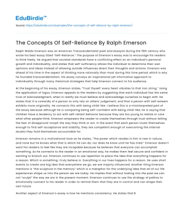 The Concepts Of Self-Reliance By Ralph Emerson