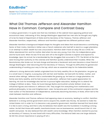 Jefferson and Hamilton: Compare and Contrast