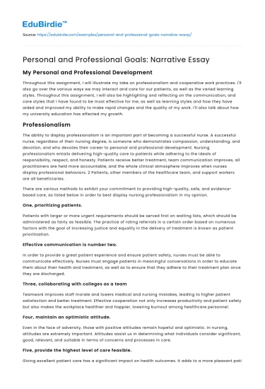 Personal and Professional Goals: Narrative Essay