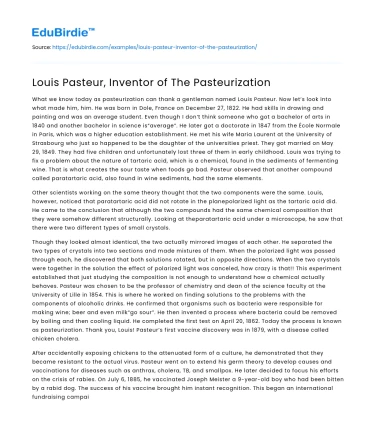 Louis Pasteur, Inventor of The Pasteurization