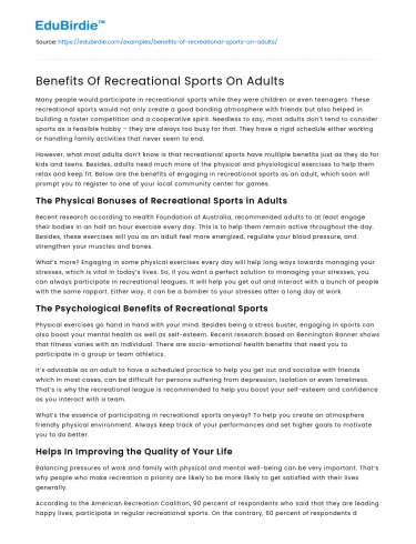 Benefits Of Recreational Sports On Adults