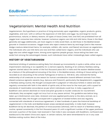 Vegetarianism: Impacts on Nutrition and Mental Health