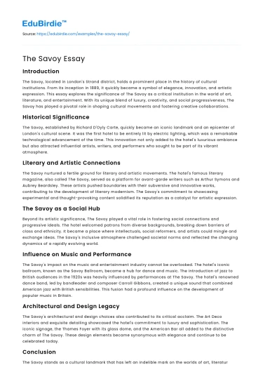 The Savoy Essay