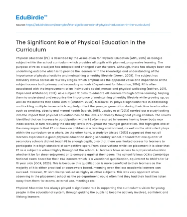 The Significant Role of Physical Education in the Curriculum